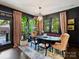 Stylish dining room featuring a modern chandelier, large windows, and designer decor at 1413 Devon Dr, Charlotte, NC 28209