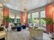 Bright and airy living room with large windows, soft pink curtains, and stylish furniture at 1413 Devon Dr, Charlotte, NC 28209