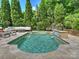 Inviting backyard pool with a waterfall feature and comfortable outdoor seating at 1413 Devon Dr, Charlotte, NC 28209
