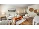 Inviting living room featuring hardwood floors, neutral decor, plantation shutters, and stylish furnishings at 1904 Lynnwood Dr, Charlotte, NC 28209