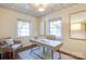 Home office featuring a modern desk, stylish furnishings, and natural light from two windows at 1904 Lynnwood Dr, Charlotte, NC 28209