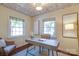 Home office featuring a modern desk, stylish furnishings, and natural light from two windows at 1904 Lynnwood Dr, Charlotte, NC 28209