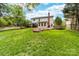 Spacious backyard with lush lawn, mature trees, and a covered patio area at 1916 Pine Mountain Rd, Charlotte, NC 28214