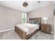 Bedroom showcasing a wooden bed frame with a nightstand on a carpeted floor at 1916 Pine Mountain Rd, Charlotte, NC 28214