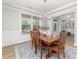 Dining area with wooden table, seating for six, modern lighting, and large window views at 2041 Topaz Plz, Davidson, NC 28036