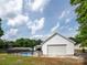 Backyard shot of the garage and pool area; all fenced and ready for your pets! at 2054 Hickory Hills Dr, Denver, NC 28037