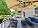 Inviting deck with a large umbrella, comfortable seating, and a view of the landscaped yard at 2804 Park Rd, Charlotte, NC 28209