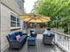 Relaxing outdoor deck with comfortable seating arrangements and a large shade umbrella at 2804 Park Rd, Charlotte, NC 28209