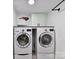 Modern laundry room features updated washer and dryer on risers with black countertop and white cabinets at 2804 Park Rd, Charlotte, NC 28209