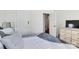 Cozy bedroom showcasing a neutral-toned bed, dresser, and closet with modern white doors at 5112 Larewood Dr, Charlotte, NC 28215