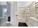 Practical bathroom featuring shower/tub combo, vanity, and a compact layout perfect for everyday use at 5573 Main St, Fort Lawn, SC 29714