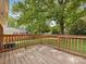 Enjoy outdoor living on this wooden deck, perfect for relaxing and entertaining with tree views at 1422 Burnley Rd, Charlotte, NC 28210