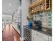 The kitchen features wine rack, stainless steel appliances, and hardwood floors that lead to the living room at 17513 Julees Walk Ln, Davidson, NC 28036