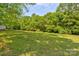 Large, flat grassy backyard lined with mature trees, shrubs and greenery for a private park-like setting at 191 Scenic Ne Dr, Concord, NC 28025