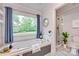 Bright bathroom showcases a soaking tub with jets and a separate shower with a glass door at 2345 Sparrow Dr, Rock Hill, SC 29732
