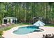 Backyard features an inground pool, a small storage shed, and a gazebo with outdoor dining at 317 Marietta Rd, Mooresville, NC 28117