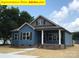 Charming single-story home with blue siding, covered porch, and manicured lawn at 408 N Peterson St, Stanley, NC 28164