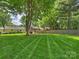 Large backyard with a deck, outdoor seating, grill, and well-manicured lawn at 4921 Doris Ave, Charlotte, NC 28205