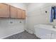 Laundry room featuring tile floor, sink, cabinets, utility hookups, and wire shelving at 5022 Saybrook Dr, Harrisburg, NC 28075