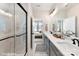 Modern bathroom featuring a glass-enclosed shower, double vanity, and sleek fixtures at 510 Lockwood Creek Dr # 28, Charlotte, NC 28208