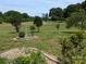 Beautiful backyard with mature trees and decorative stone planters at 5908 Tanson Trl, Marshville, NC 28103