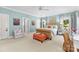 Spacious bedroom with light blue walls, white trim, carpet, and comfortable furnishings at 6599 Majestic Pine Dr, Vale, NC 28168