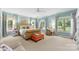 Bright main bedroom featuring light blue walls, large windows, sitting area, and ensuite bath at 6599 Majestic Pine Dr, Vale, NC 28168