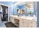 Stylish bathroom featuring blue accents, a large mirror, and vanity space at 803 Lake Club Dr, Rock Hill, SC 29732