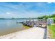Picturesque lake pier featuring a covered gazebo and a sandy beach, perfect for relaxation and entertainment at 803 Lake Club Dr, Rock Hill, SC 29732