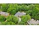 An aerial view of the property showcasing lush landscaping, an inviting pool, and a well-maintained neighborhood at 1245 Bellemeade Ln, Charlotte, NC 28270