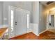 Bright foyer featuring wood flooring, light gray walls, and a white front door with glass accents at 1301 Cool Mist Ct, Indian Land, SC 29707