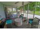 Enjoy the outdoors bug-free on this screened-in porch with comfortable seating and a view of the backyard at 174 Perrin Dr, Mooresville, NC 28117