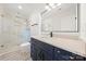 Beautiful bathroom featuring a glass shower, with new vanity and fixtures at 1820 Shannonhouse Dr, Charlotte, NC 28215