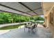 Backyard with covered patio, pool and adjacent lawn at 213 Lakeview Dr, Harrisburg, NC 28075