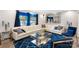 Bright living room with modern furniture, blue accents, and decorative mirror at 213 Lakeview Dr, Harrisburg, NC 28075