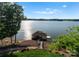 Lake view showing boathouse, a dock, and a stunning waterfront perspective from the property at 249 Landing Trl, Mount Gilead, NC 27306