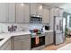 Close-up of the kitchen featuring stainless steel appliances, modern cabinets, and white subway tile backsplash at 316 S Turner Ave # 11, Charlotte, NC 28208