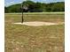 A backyard with a half-sized basketball court, green grass, and trees in the background at 4048 Avis Way, Monroe, NC 28110