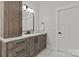 Bathroom featuring wood vanity with marble counter, mirror, and marble floors at 4135 Mineral Ln, Lincolnton, NC 28092
