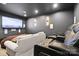 Home theater features luxury seating, a large screen, and dimmable sconce lighting for the perfect movie experience at 4135 Mineral Ln, Lincolnton, NC 28092