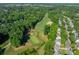Scenic aerial view of lush green golf course with trees and homes nestled in a vibrant, upscale neighborhood at 4201 Beauvista Dr, Charlotte, NC 28269