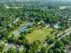 Community aerial view showcases tennis courts, pool, playground, and plenty of green space at 4201 Beauvista Dr, Charlotte, NC 28269
