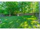 Expansive backyard featuring lush green lawn, mature trees, privacy fence, and a charming playhouse at 4201 Beauvista Dr, Charlotte, NC 28269