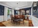 Sophisticated dining room featuring modern lighting, stylish furniture and navy walls at 422 Deer Brush Ln, Waxhaw, NC 28173