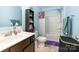 Bathroom featuring a shower and tub combination alongside a vanity with ample storage space at 518 Dutch White Dr, Clover, SC 29710