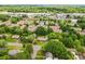 Aerial view of a neighborhood with homes nestled among lush greenery and a distant view of commercial areas at 6301 Cherrycrest Ln, Charlotte, NC 28217
