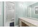 Freshly remodeled bathroom with vanity and walk-in tiled shower at 6301 Cherrycrest Ln, Charlotte, NC 28217
