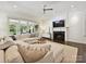 Cozy living room with fireplace, large couch, and outdoor view at 7011 Conservatory Ln, Charlotte, NC 28210