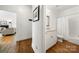 Traditional bathroom with a single sink vanity, granite countertop and a shower tub with curtain rod at 11510 Pine Valley Club Dr, Charlotte, NC 28277