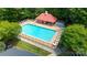 A clear aerial view of the community pool with ample seating and a nearby parking area at 1607 Essex Hall Dr, Rock Hill, SC 29730